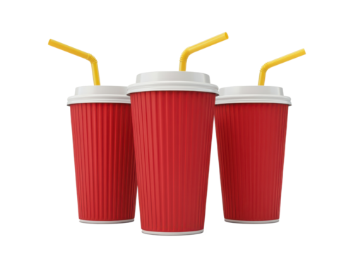 red plastic cup with straw transparent background