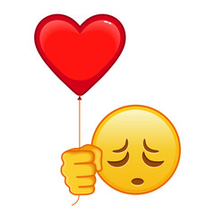 Tired face with red heart baloon Large size of yellow emoji smile