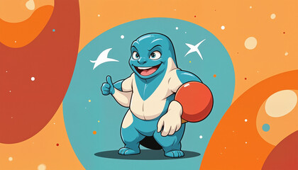 Naklejka premium Joyful ping pong paddle character giving thumbs-up in abstract setting, positivity