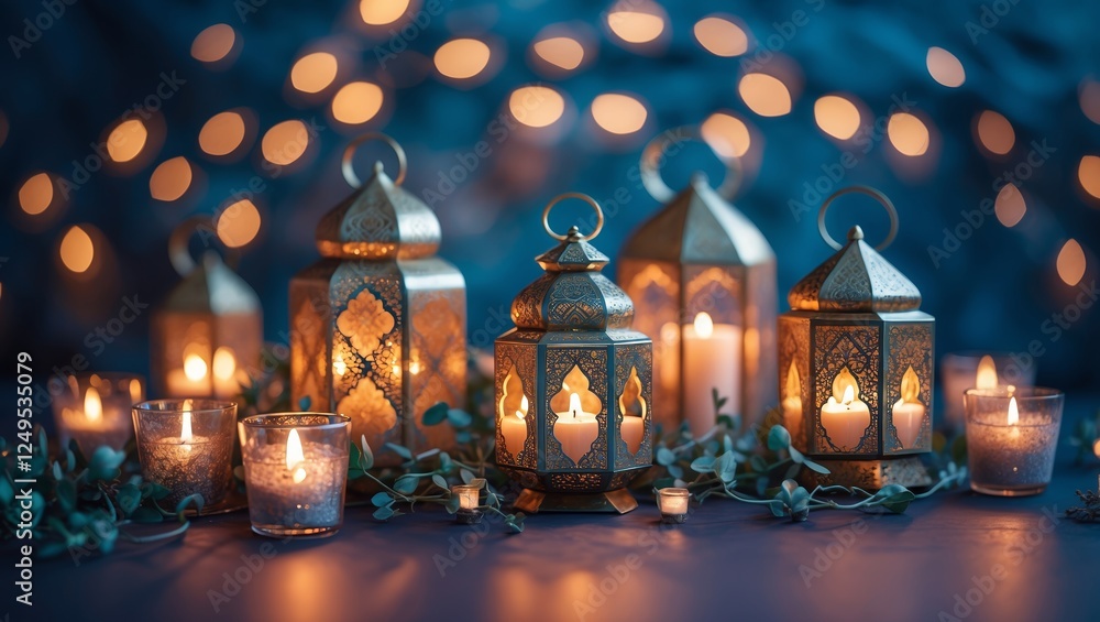 Aufkleber beautifully designed lanterns illuminating a serene setting with warm candlelight and soft backgroun