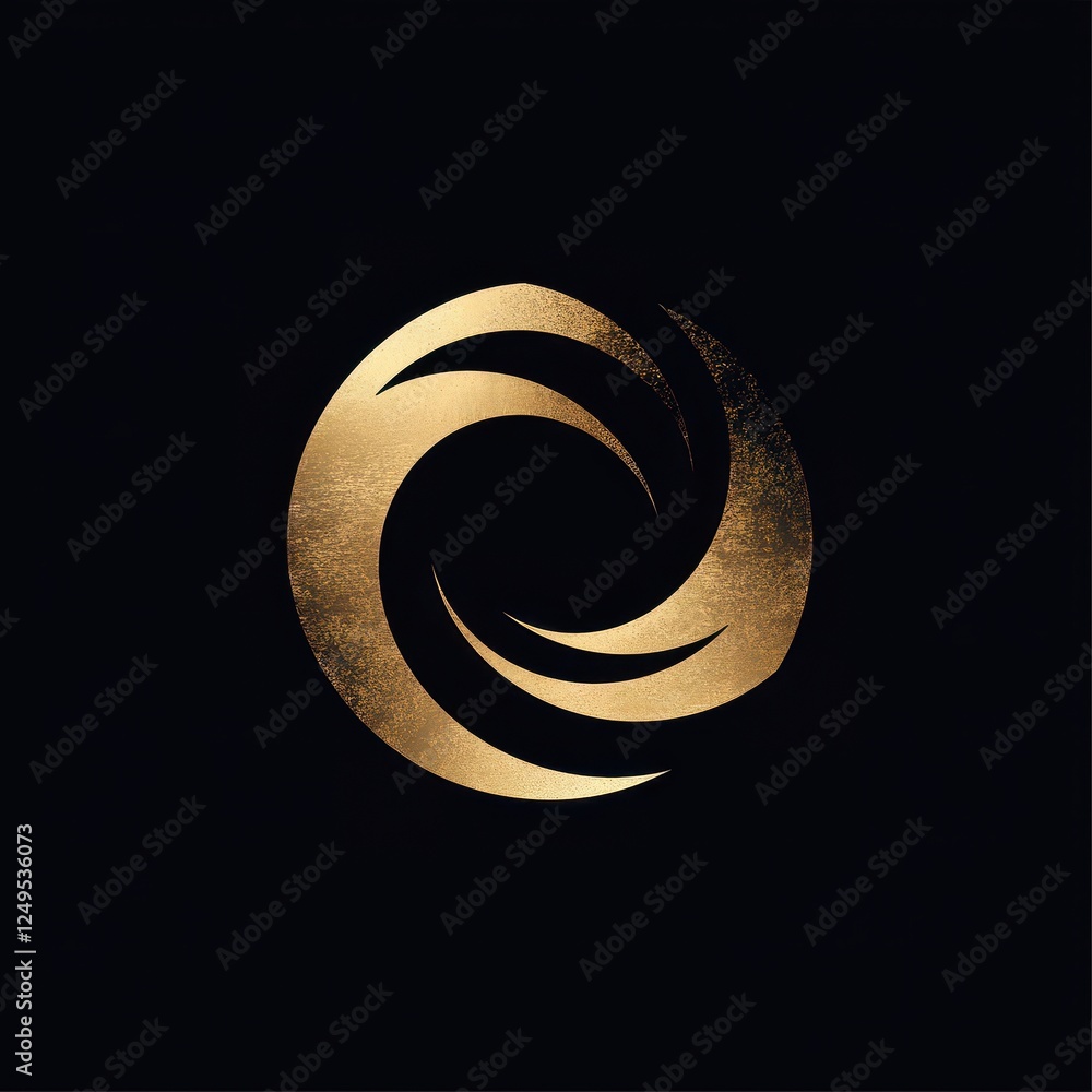 Poster golden abstract vortex shape on a contrasting black background