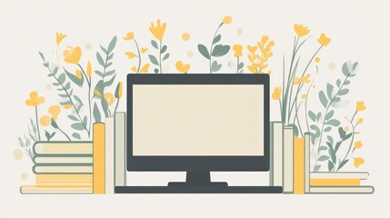 Books, Computer, Flowers, Study, Workspace, Digital, Learning, Calm, Home