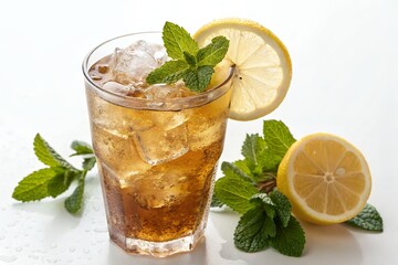 mojito cocktail isolated on white background ice cube and sparking soda water with colorful colors cup at a bar