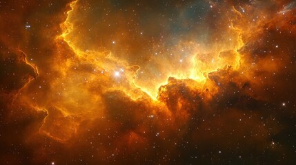 Cosmic Nebula Fiery Orange Clouds in Space