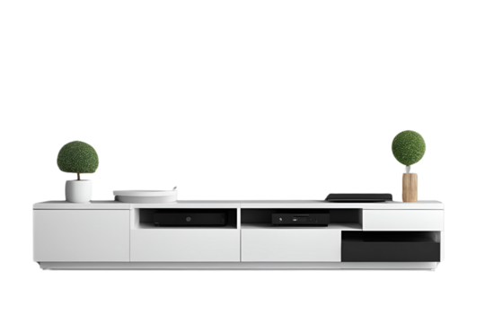 Sleek LED TV Console with Interactive Features Isolated on White