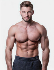 Fototapeta premium male Swimsuit Model on on white background: Perfect Shape for Summer