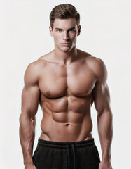 Obraz premium male Swimsuit Model on on white background: Perfect Shape for Summer