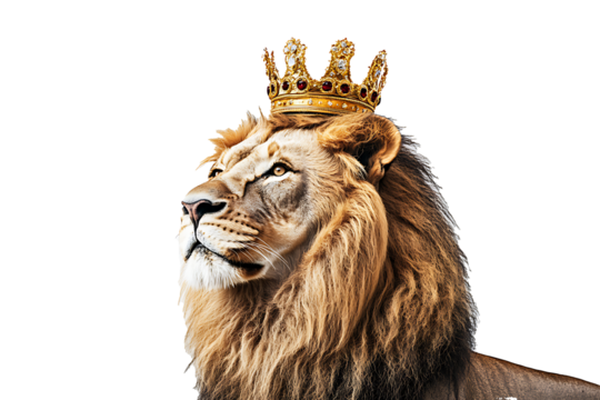  lion with a crown head isolated on white background PNG.AI GENERATED