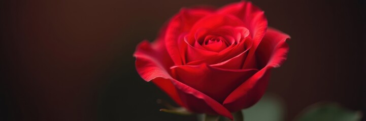 Naklejka premium Single red rose flower on dark background, romantic symbol for Valentine's Day and greeting card