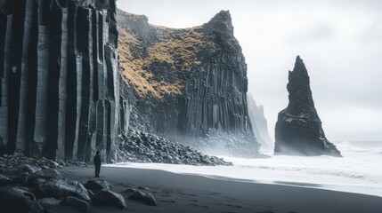 Basalt columns and sea stacks in otherworldly icelandic landscape