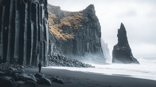 Basalt columns and sea stacks in otherworldly icelandic landscape - Powered by Adobe