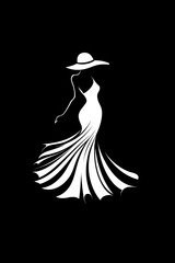 Elegant silhouette of female figure in flowing dress and wide-brimmed hat