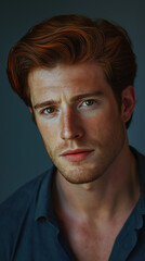 Obraz premium Caucasian young male with red hair and blue shirt