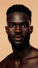 Obraz premium Portrait of young african male with short hair against neutral background