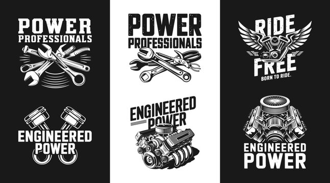 Dynamic T-Shirt Design Featuring 'Power Professionals' and 'Engineered Power' Graphics – Perfect for Mechanics, Automotive Enthusiasts, and Riders Who Love to Stand Out!