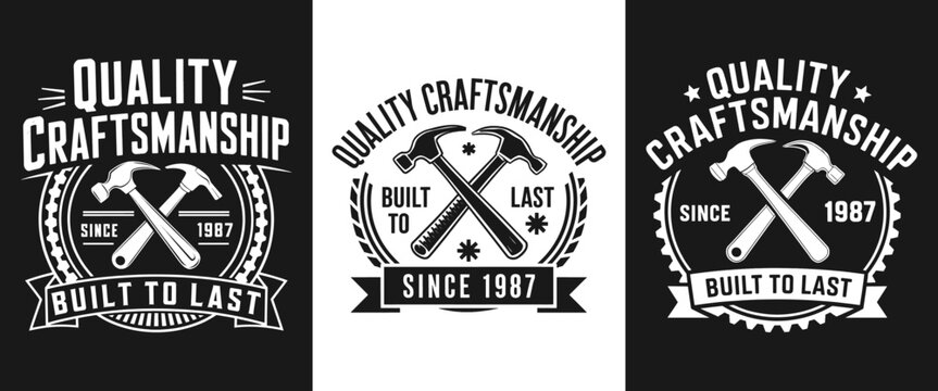 Stylish T-Shirt Design Featuring 'Quality Craftsmanship' with Tools and a Vintage Vibe – Perfect for Tradespeople Who Take Pride in Their Work, Established Since 1987!