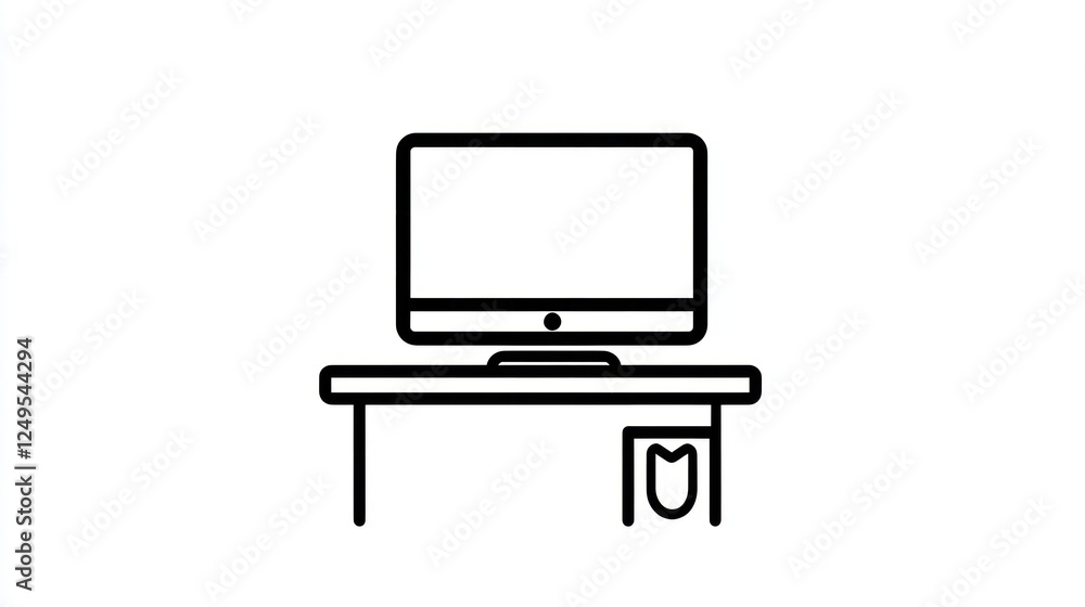 Poster simple line art computer on desk