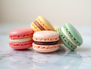 Colorful French Macarons on Marble Surface