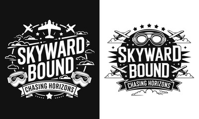 Fototapeta premium Reach New Heights with This 'Skyward Bound' T-Shirt Design Featuring Airplanes and Goggles – Perfect for Aviation Lovers and Adventure Seekers Chasing Horizons!