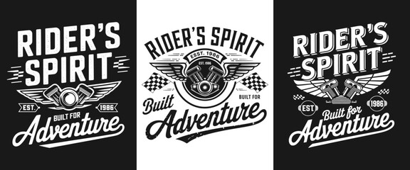 Obraz premium Fuel Your Passion for Riding with This 'Rider's Spirit' T-Shirt Design – Celebrating Adventure and Freedom Since 1986, Perfect for Motorcycle Enthusiasts!
