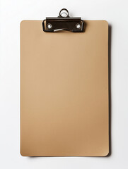 Blank Brown Clipboard with Metal Clip on White Background - AI Generated Image