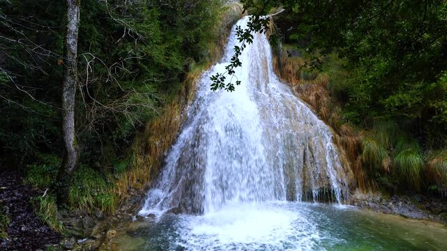 Arlucea waterfalls in the Molino ravine in Arlucea near the village of Marqu&iacute;nez. Municipality of Bernedo. Alava Mountains. Alava. Basque Country. Spain