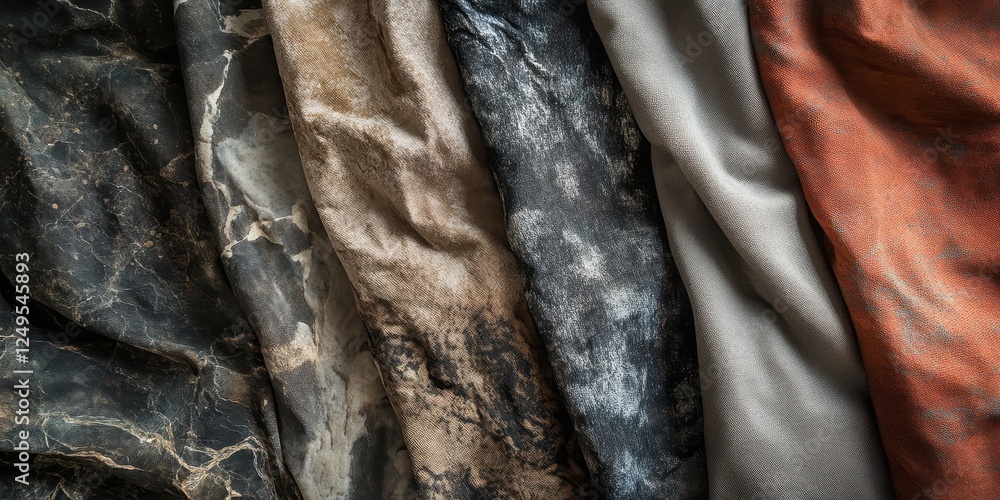 Poster Five folded luxurious fabrics display varied textures and patterns