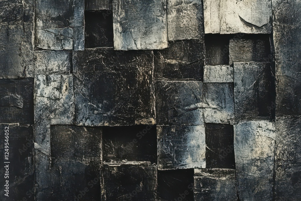Aufkleber an abstract composition of dark textured squares and rectangles