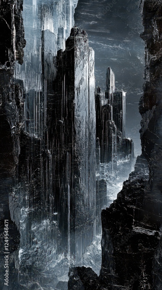 Poster abstract digital rendering of a mysterious rock city structure