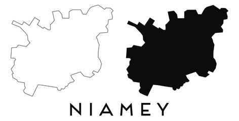 Niamey map outline and black silhouette vector