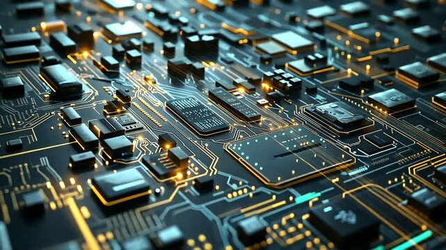 Close-up of a futuristic circuit board with glowing lines