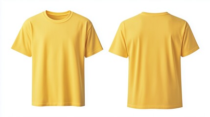 a blank plain yellow cotton t-shirt front and back, mock up