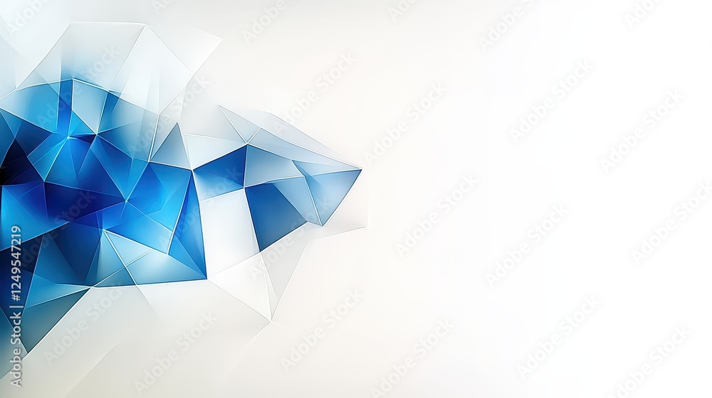 Poster abstract blue crystal shapes on white background; website header