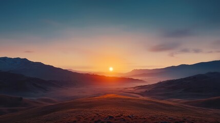 Naklejka premium Breathtaking sunrise over majestic mountains nature landscape serene environment wide angle view