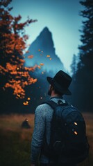 Autumn adventure exploring nature's beauty in majestic mountains scenic landscape tranquil evening wanderlust