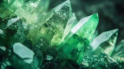 Obraz premium A Stunning Close-Up of Uvarovite Crystals Shimmering in Natural Light
