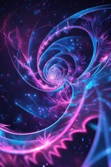 Spiral of blue and pink colors with stars in the background