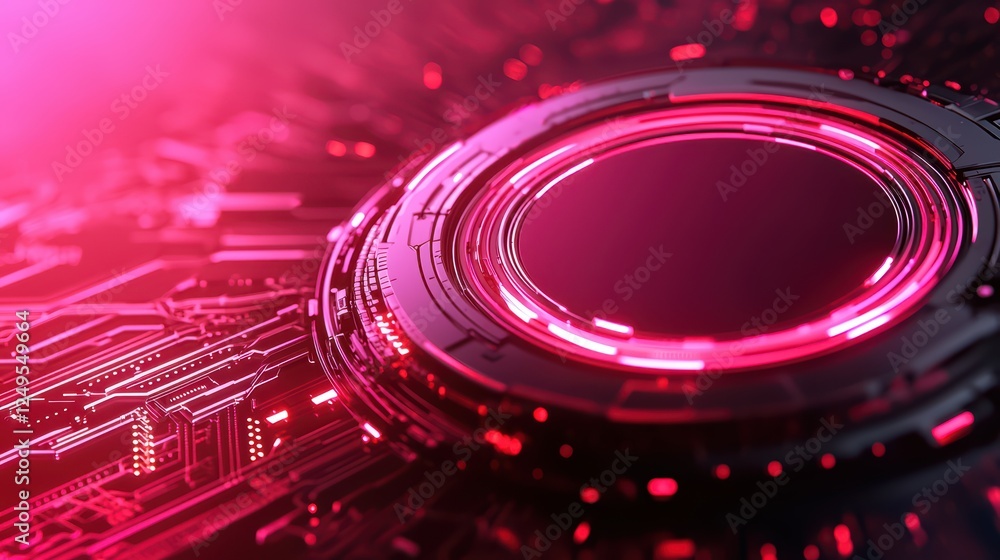Poster futuristic abstract background with pink glowing circuit elements