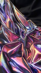 Fototapeta premium Shiny iridescent fabric draped over dark smooth surface texture