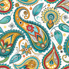 Fototapeta premium Seamless Paisley Pattern Vector Image White Background.