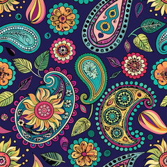 Seamless Paisley Pattern Vector Image White Background.