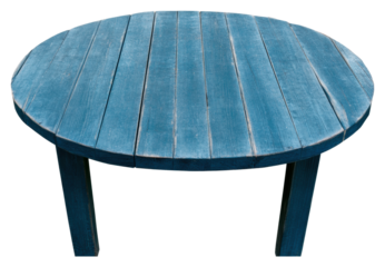 Round blue wooden table with rustic design