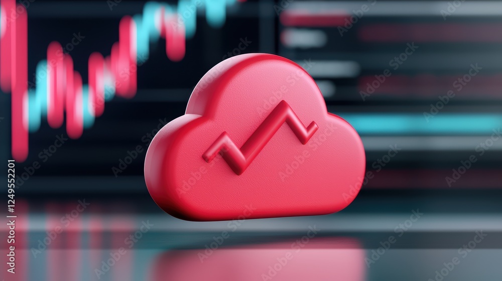 Poster red cloud symbol with graph on abstract finance background