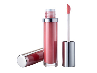 Opened pink lip gloss on white background