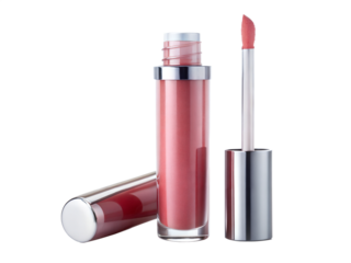 Opened pink lip gloss on white background