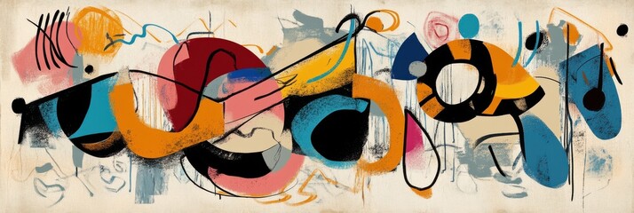 Abstract colorful shapes and lines in dynamic artistic composition