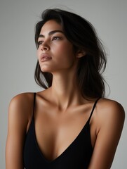 Naklejka premium Elegant Woman in Black Outfit, Confident Modern Style