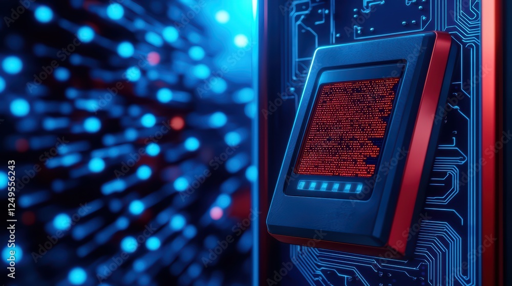 Poster futuristic data interface with digital background and neon lights