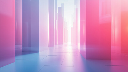 A mountain range with pink and blue mountains and a blue sky