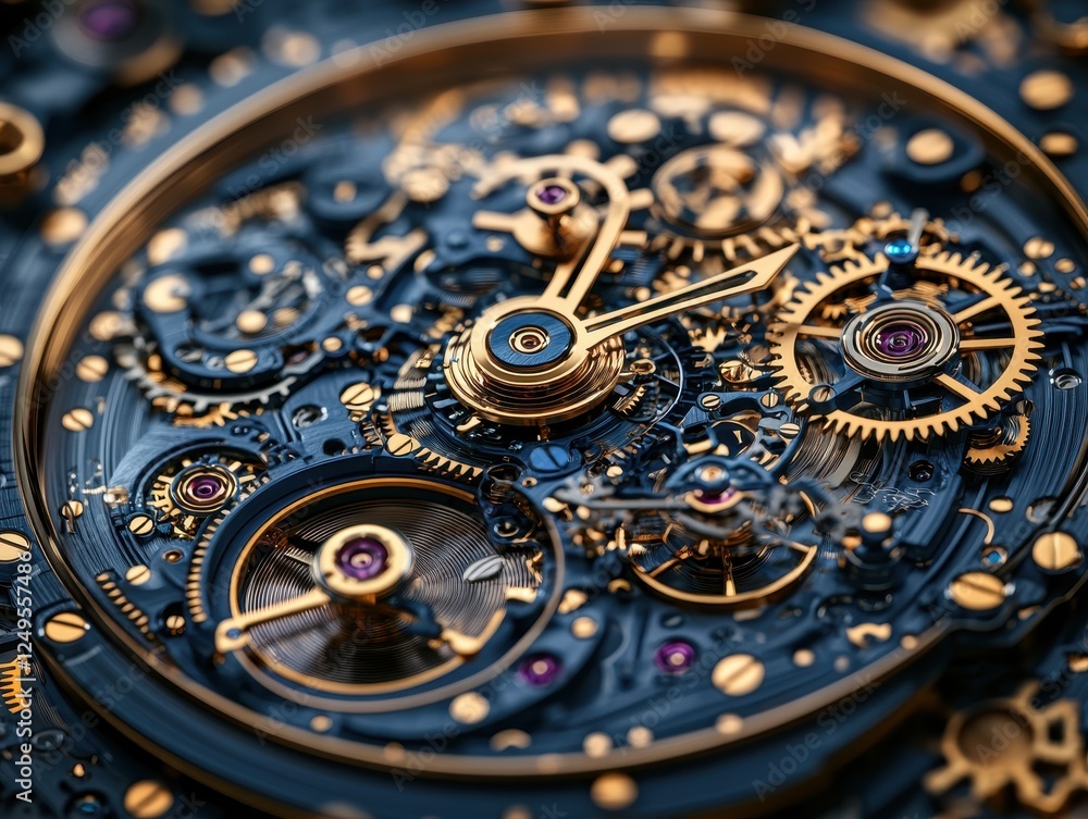 Poster intricate close-up of a mechanical watch's gears and components.